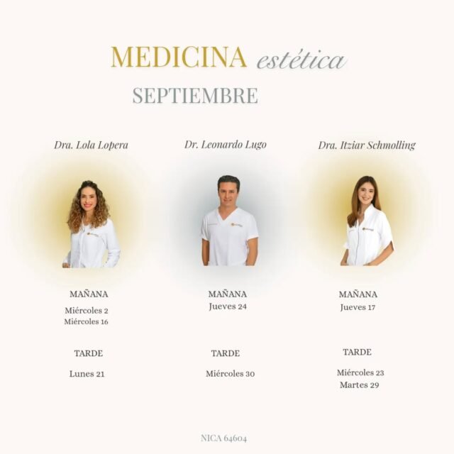 Comienza Septiembre con el buen propósito de cuidarte.

Aquí os dejamos la agenda de nuestro equipo médico.

☎️ 687 05 06 55